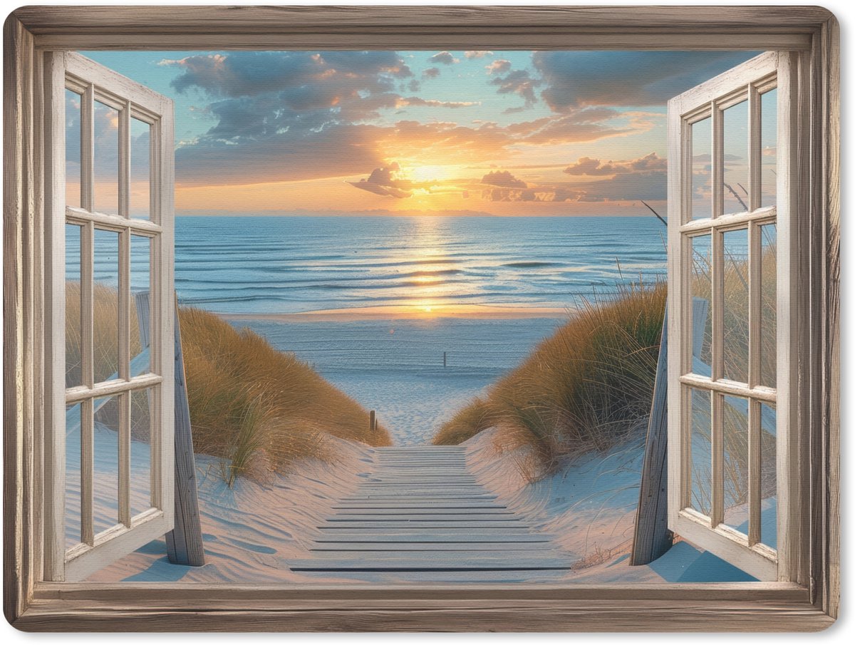 Muismat 23x19 cm - Mousepad Doorkijk - Strand - Pad - Zonsondergang - Muismatten