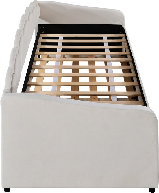Méridienne - Méridienne 90x200cm avec lit gigogne - canapé-lit - lit simple - sans Matras - velours - lumière d'ambiance changeante de couleur - beige