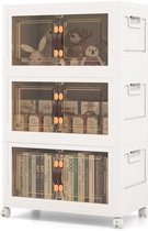 Bol.com COSTWAY Opvouwbare opbergdoos met deksel 75 l opbergdozen 3-delige set kunststof dozen stapelbaar opbergdozen met wielen... aanbieding