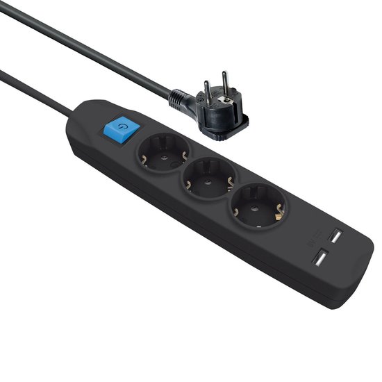 Pebish Imperial omdraaien MaxTrack stekkerdoos met 3 contacten en 2x USB / zwart - 3 meter | bol.com