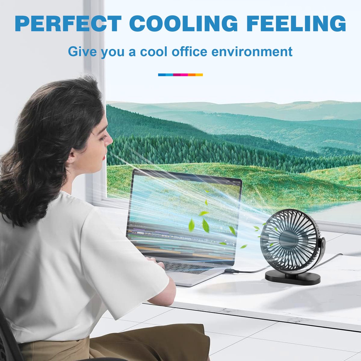 YONO USB Tafelventilator – Stil - Kantelbaar – 3 Snelheden – Ventilator Bureau – Koeling – Zwart — afbeelding 2