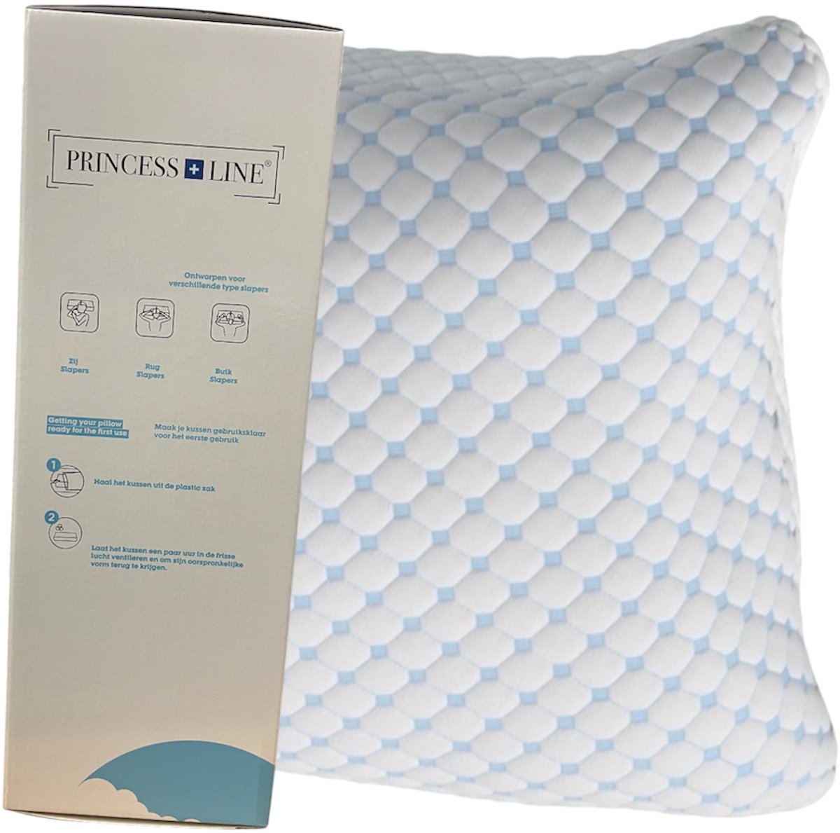 Princess Line Hoofdkussen - Hoofdkussen Traagschuim - Hoofdkussen Nekklachten - Pillow - 30 dagen proefslapen - Slaapkussen - Versnipperd Traagschuim - Verkoelende Technologie -Verstelbaar -Perfect voor Zij, Buik en Rug Slapers 50x70cm