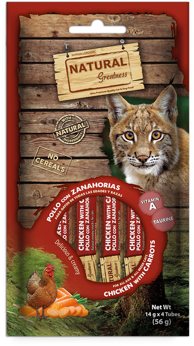 Kattensnack Natural Greatness - Romige Kip en Wortel - Hypoallergeen, 4x14gr