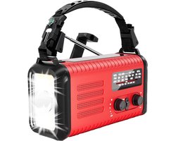 NovaWare NoodRadio Solar Opwindbaar - FM/AM - Powerbank Zonneenergie met 20.000mAh - Survival Noodpakket - Draagbare Radio op batterijen – Rood