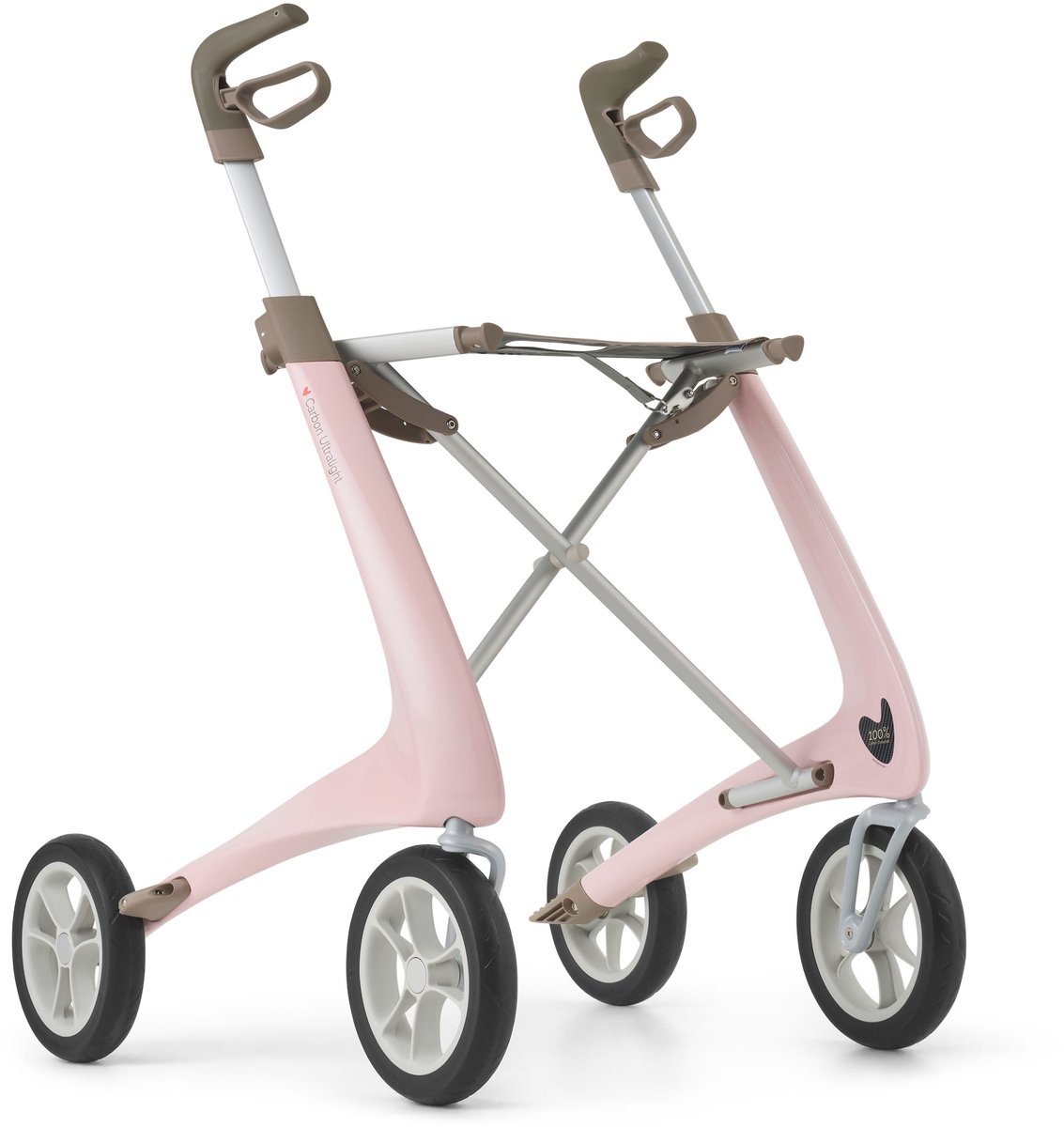 Rollator ByAcre Carbon Ultralight Wide - Weegt slechts 4,8 kg - Roze - Met boodschappentas - Soft banden