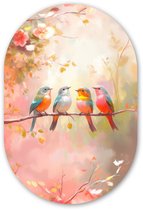 Muurovaal 40x60 cm - Ovale wanddecoratie Vogels - Kleurrijk - Tak - Ovalen schilderij - Muurdecoratie woonkamer - Kamer decoratie - Schilderijen - Wandcirkel