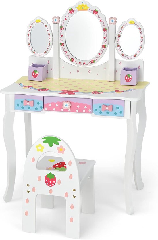COSTWAY Make-uptafelset Prinsessen-kaptafel met inklapbare spiegel