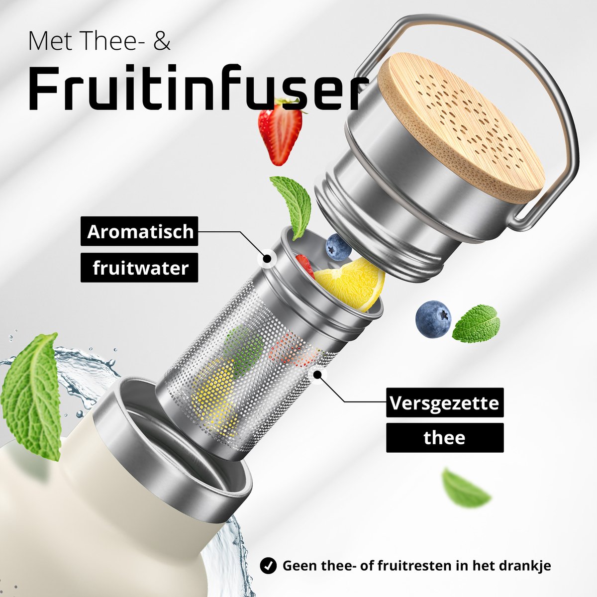 bemaxx Drinkfles met Rietje RVS Thermosfles ACTIVE FLASK (3 Drinkdoppen met Infuser), Volwassenen Kinderen, BPA-Vrij + Lekvrij | 1 Liter/500 ml Isoleerfles, Vacuüm Waterfles Sport Fitness Fietsen Water Fles Waterbidon Sportbidon thumbnail 3