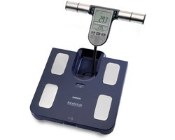 OMRON BF511 weegschaal met 8 sensoren voor het meten van lichaamscompositie, BMI en vetpercentage. Ideaal als weegschaal voor personen, volwassenen en kinderen (+6 jaar) - Blauw