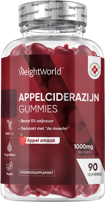 WeightWorld Apple Cider Vinegar gummies - 1000 mg - 90 vegan gummies - Met vitamine B12, foliumzuur en rode biet