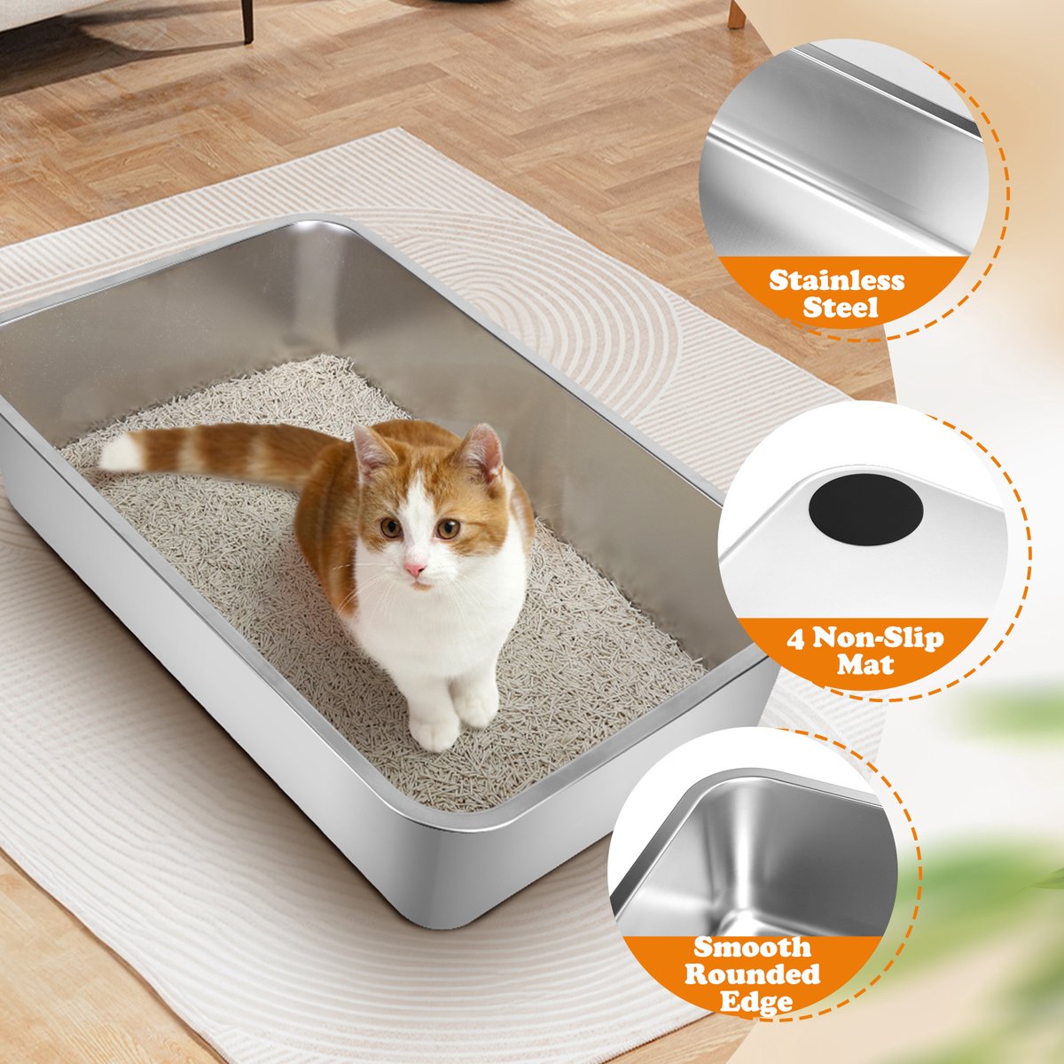 Nobleza RVS Kattenbak XXL - Kattentoilet Roestvrijstaal - Grote Kattenbak van RVS - O… thumbnail 6