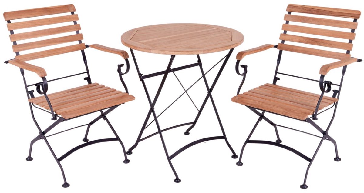 MaximaVida inklapbare ronde acacia bistroset Toscana 70 cm zwart- stoelen met armleuning