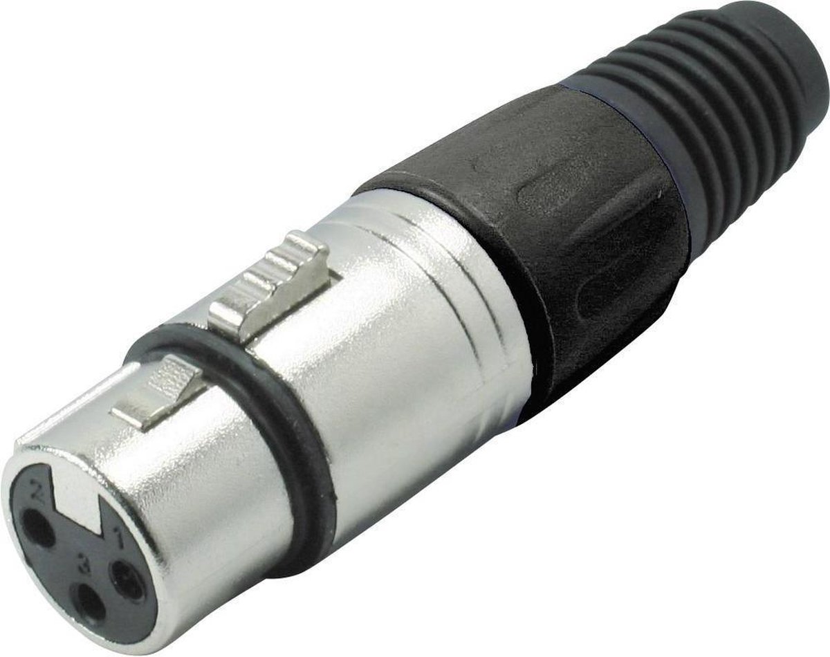 XLR 3-pins (v) connector met plastic trekontlasting - grijs/zwart