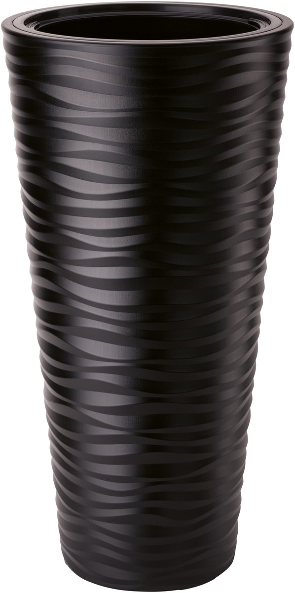 Form Plastic Plantenpot/bloempot Sahara Dunes Round - kunststof - zwart - D40 x H79 cm - met binnenpot
