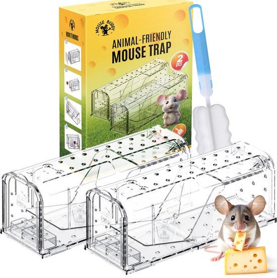 MouseBuddy® Diervriendelijke Muizenval - Muizenverjager - Alternatief Muizengif - Muizenvallen voor binnen en buiten - 2 Stuks