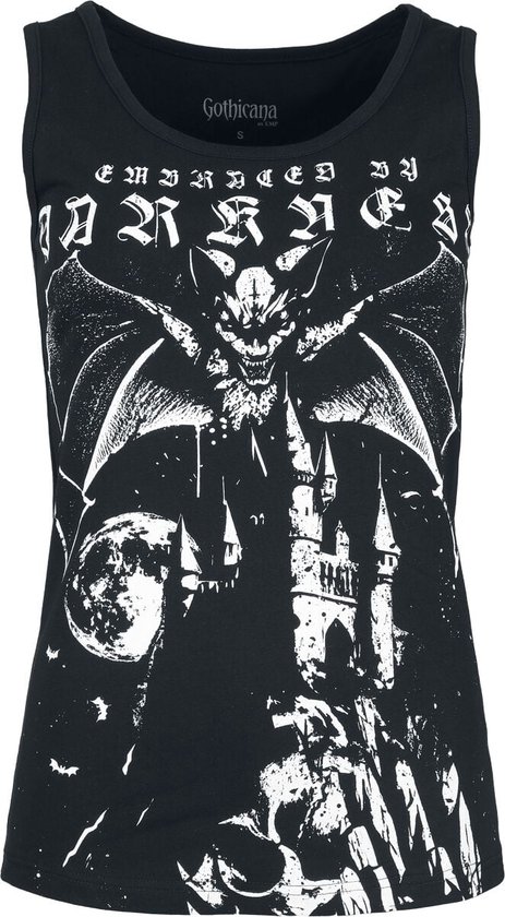 Gothicana zwart top met vleermuisdesign - Dames - XL