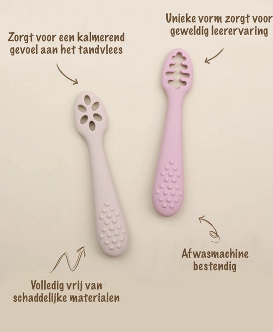Eerste Lepel voor Baby - Siliconen, BPA-vrij & Perfect om Zelf te Leren Eten - Beige van Merkloos — afbeelding 4