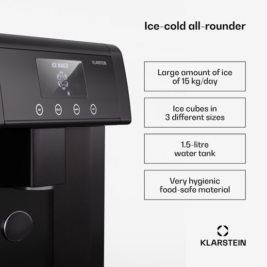 Klarstein ijsblokjesmachine – Roestvrijstalen ijsblokjesmaker, 3 ijsblokjesformaten, 12 kg/24 uur, touchscreen, 3-liter watertank, ijsblokjesdispenser, ijsmaker, zwart - IJsmachine - 1,8L - voor Thuis voor Feest - IJsschep Snel - RVS — afbeelding 3