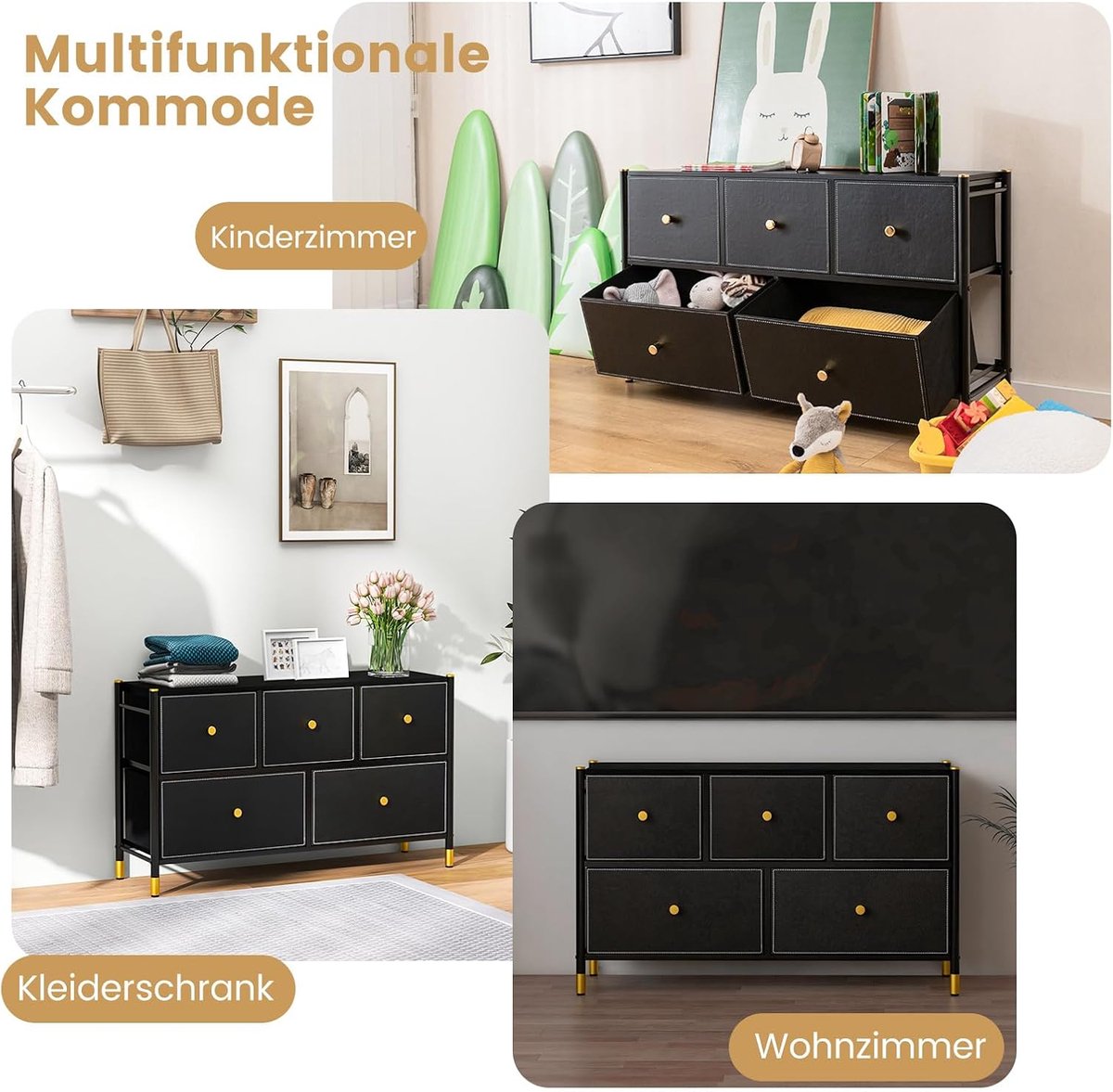 COSTWAY stoffen commode met 5 laden, schuifladenkast voor opslag met