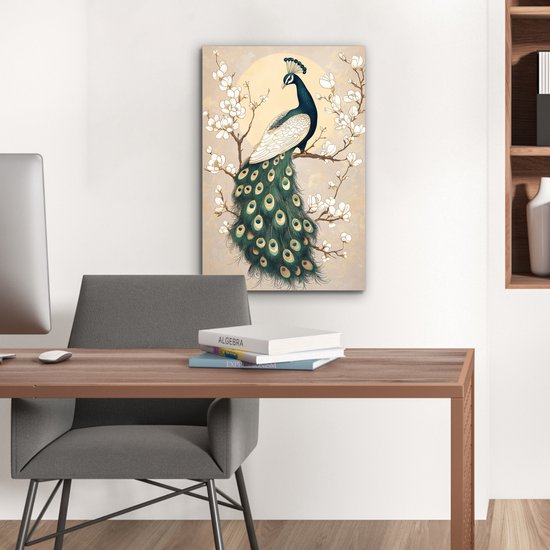 Tableau aluminium 40x60 cm - Décoration murale métal - Paon - Branche - Fleurs - Décoration murale métal salon - Décoration industrielle - Photo sur dibond - Accessoires industriels chambre