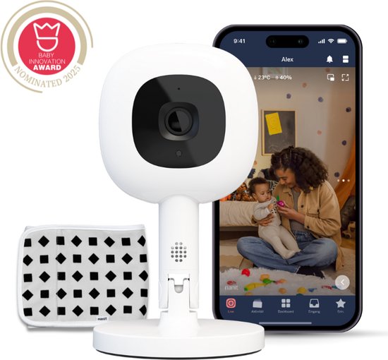 Nanit Pro Camera Babyfoon met App + Flex Standaard + Ademhalingsband – Veilige sensorvrije ademhalingsmonitoring