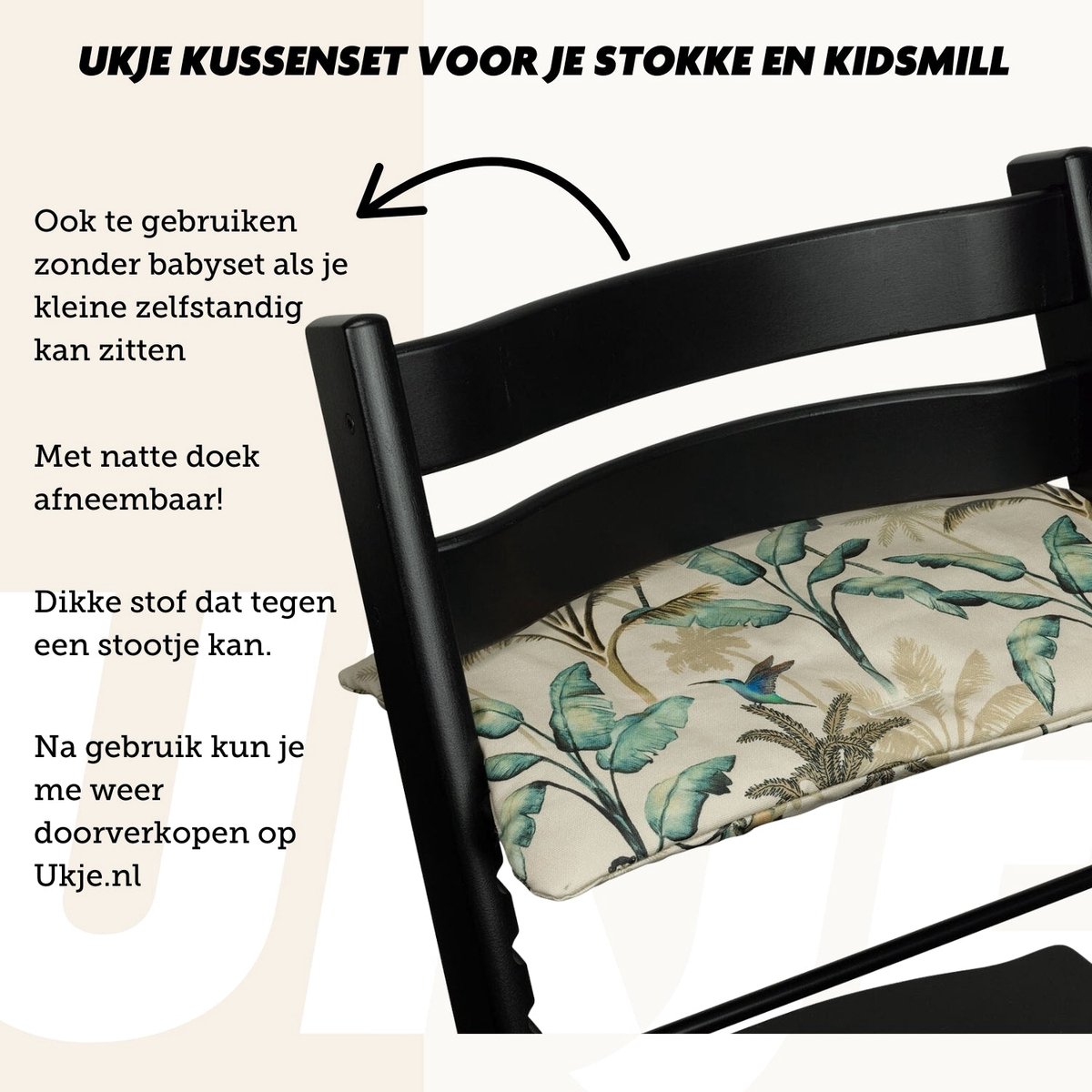 Ukje Kussen TrippTrapp - Geschikt als Stokke Tripp Trapp Stoelverkleiner - Het enige kussen dat op 30°C in de was kan - Veilig getest Oeko-Tex - Kinderstoel Verkleiner - Geplastificeerd en Snel Schoon - Beige Jungle – foto 7