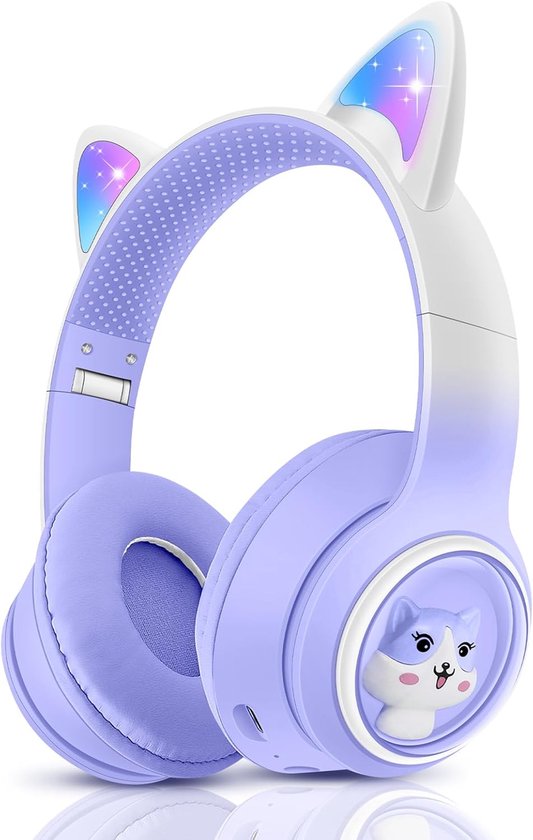 Laibuy Kinderhoofdtelefoon, met ledverlichting, opvouwbare koptelefoon met kabel, voor kinderen, met bluetooth-microfoon voor school, tablet, mobiele telefoon, pc, tv