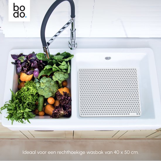 Bodo® – Tapis d'évier en Siliconen Wit - 36 x 46 cm - Accessoires de vêtements pour bébé de Cuisine - Protecteur d'évier pour 40 x 50 cm - Sous-verres en Siliconen - Anti rayures - Accessoires de vêtements pour bébé d'évier