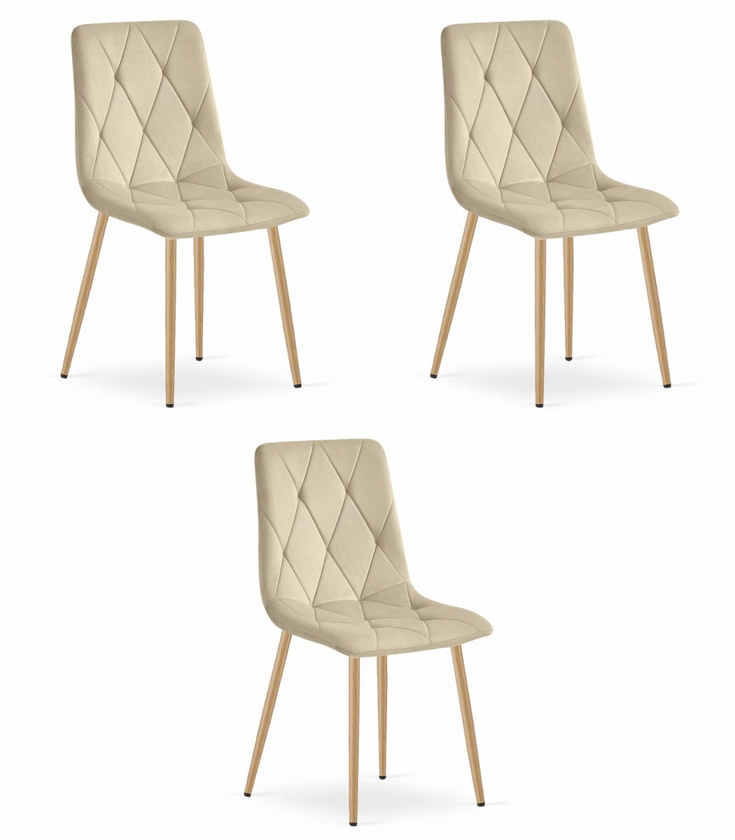 Set van 3 Eetkamerstoelen LIBRA Lichtbeige – Houtlook Metalen Poten, Modern Velvet Bekledi