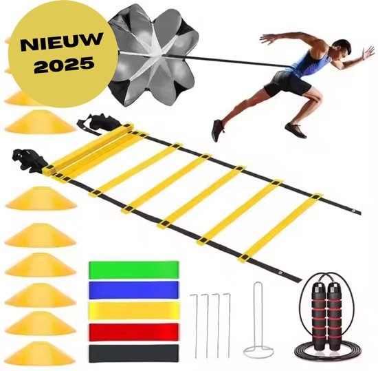 Voetbal trainingsmateriaal - INCLUSIEF DRAAGTAS - voetbal spullen - voetbal training - voetbal pionnen - voetbal ladder - voetbal training artikelen - loopladder - fitness - springtouw -