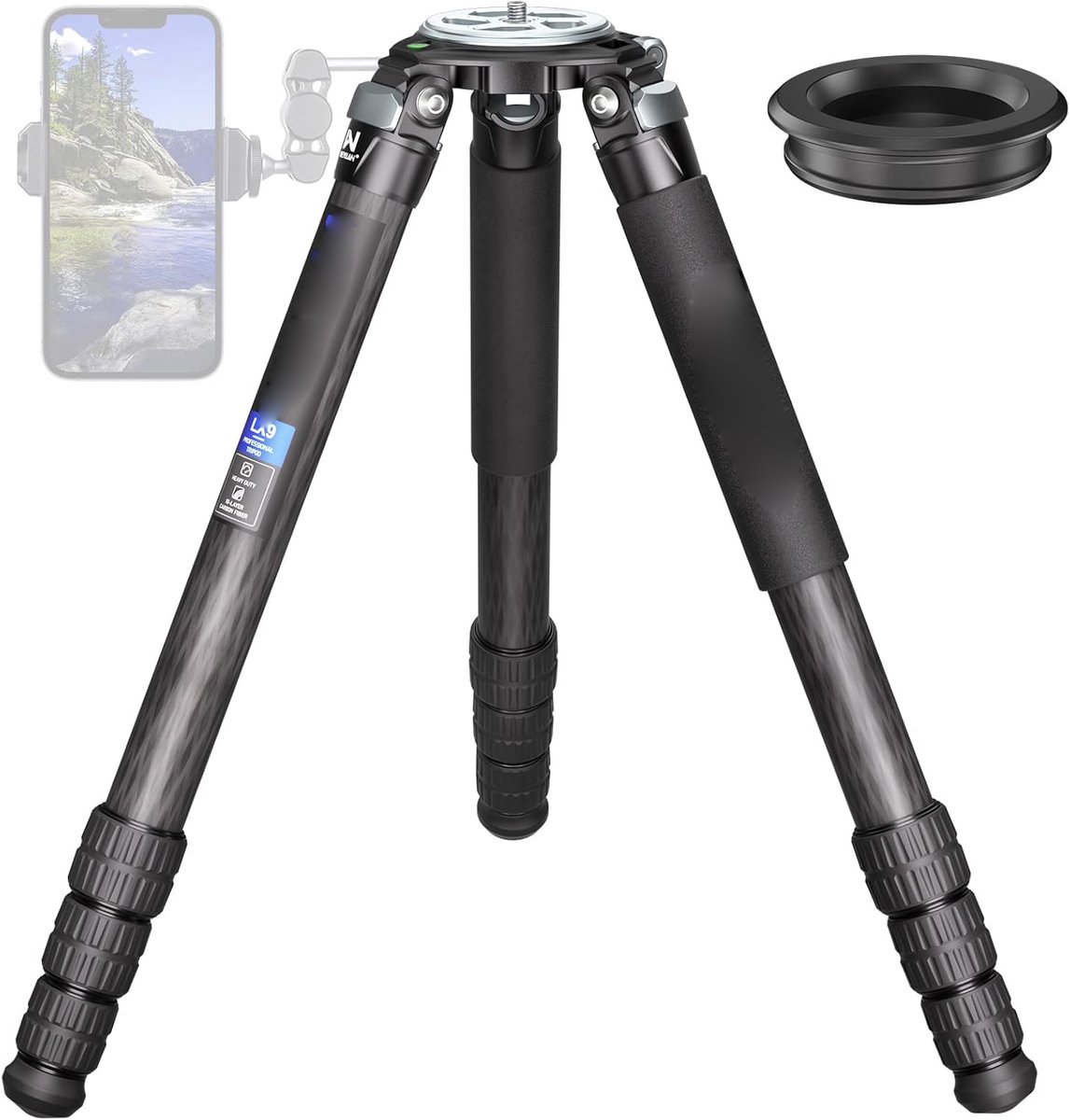 Koolstofvezel Statief met Siliconen Grip - 40mm Poten - 40kg Draagvermogen - Lichtgewicht Camera Statief - Verstelbaar Fotostatief - 3/8 Inch Schroef voor Kogelkop & Telelens - Schokbestendig & Antislip - Voor DSLR, Videocamera & Telescoop