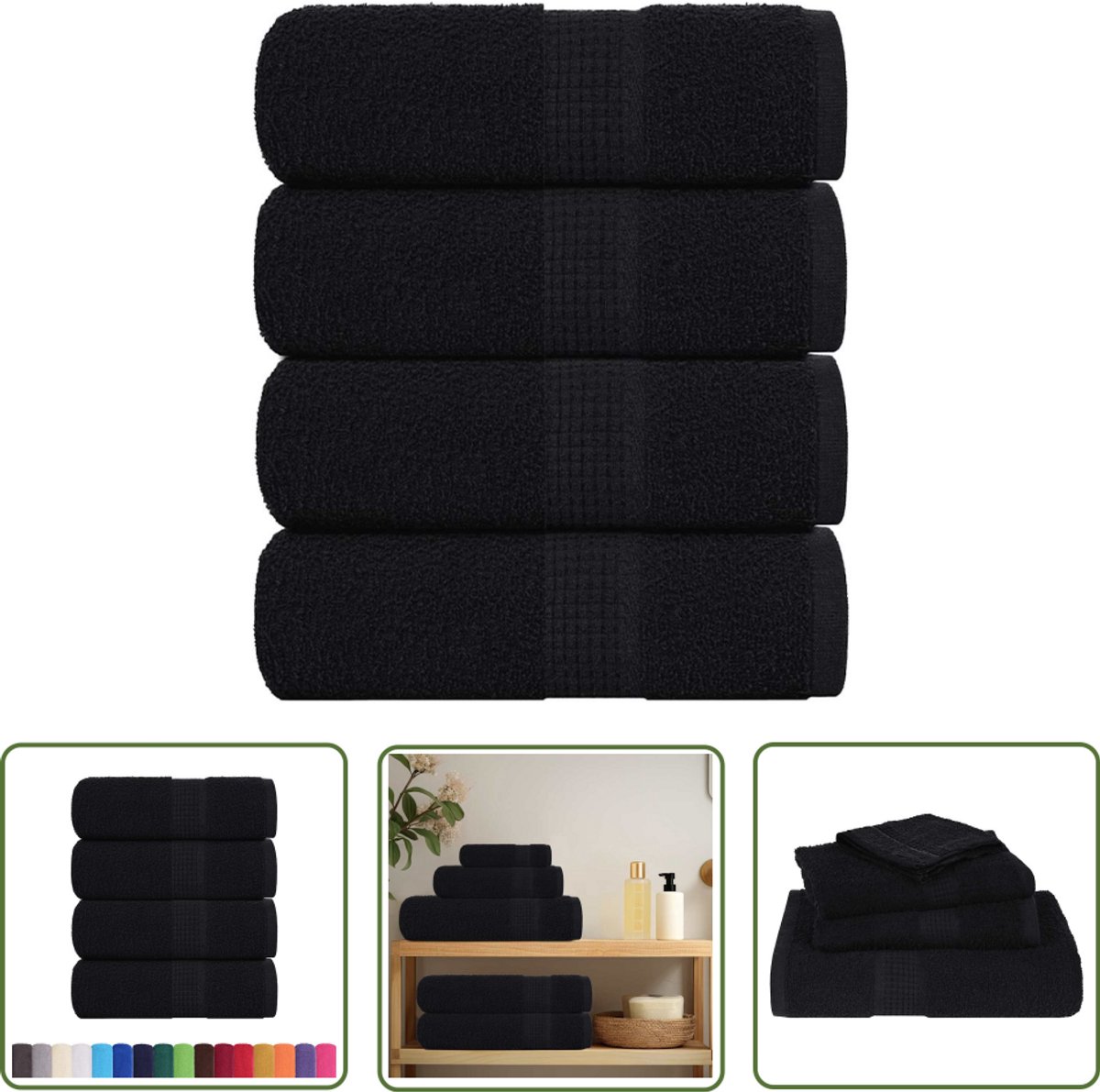 The Living Store Zeepdoekjes 4 st 30x30 cm 360 g/m² 100% katoen zwart - Zeepdoekjes - Washcloths - Katoenen Handdoek - Badkamer Accessoires - Keukenhandschoenen