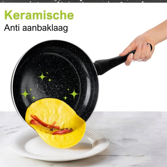 CeraFusion Ensemble de poêles en céramique 10 pièces - Set avec Poêles à frire, casseroles, faitouts - Casseroles et poêles à induction - Batteries de cuisine en aluminium - Zwart