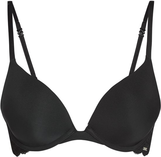 Zwarte push-up bh met kanten accenten, vooraanzicht.