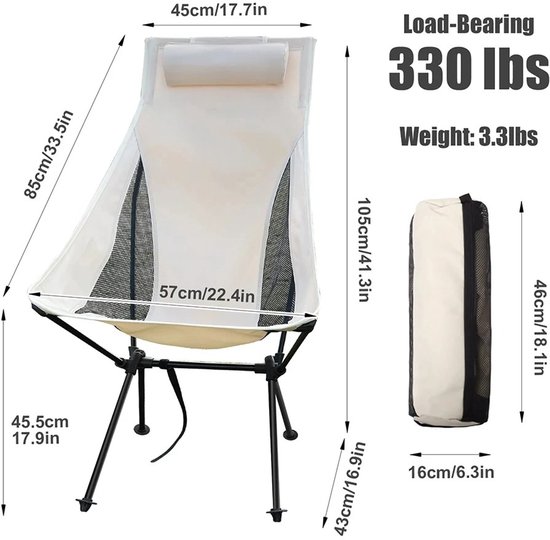 Rumi Campingstoel - vouwstoel 7 standen - Comfortabele Kampeerstoel - Ligstand - Inklapbare stoel - Klapstoel - Zwart vouwstoel - vouwstoel 120 kg draagvermogen - Aluminium frame met duurzame stof - Sterke vouwstoel — afbeelding 5