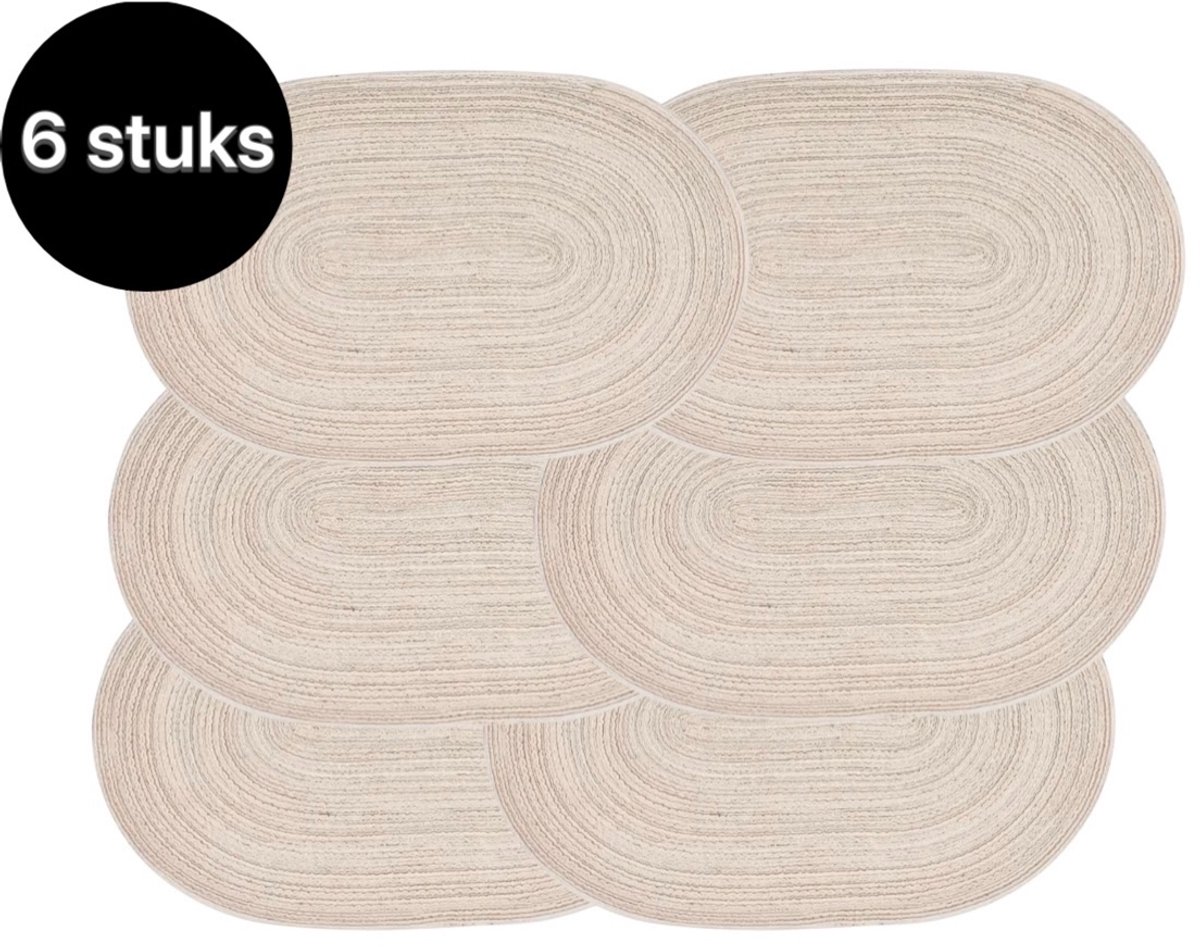 Twenty Two™ Ovaal Placemats | 6 stuks | beige | handgeweven onderleggers van polyester | 6 stuks onderleggers | placemat set voor dineren | warmtebestendig | luxe uitstraling | 45x30cm