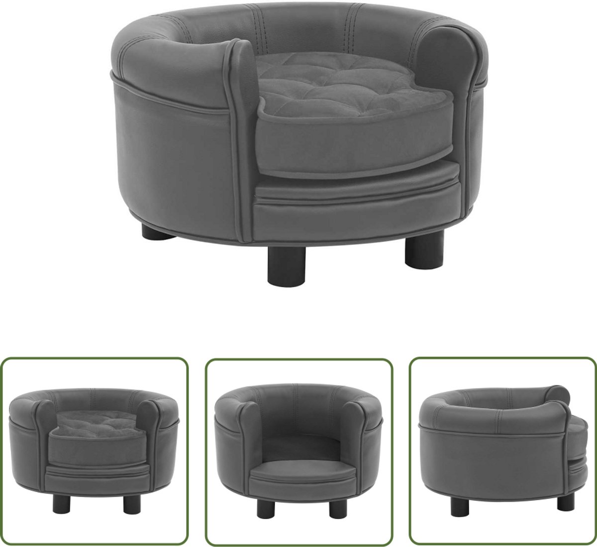 vidaXL Hondenbank – Hond Bench – Hondenbank 48x48x32 cm pluche en kunstleer grijs – Klein Hond Bed – Kat Bank – Honden Sofa