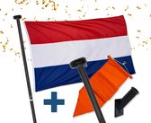 Vlag Voordeelpakket Zwart - Nederlandse vlag met zwarte vlaggenstok - Vlaggenstokhouder - Nederlandse vlag - Oranje wimpel - Complete set