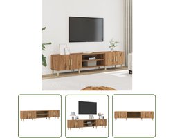 The Living Store Tv-meubel 180x31,5x40 cm bewerkt hout artisanaal eikenkleurig - Tv Kast - Salontafel - Televisiemeubilair - Houtskelet - Kunststof Tafelblad