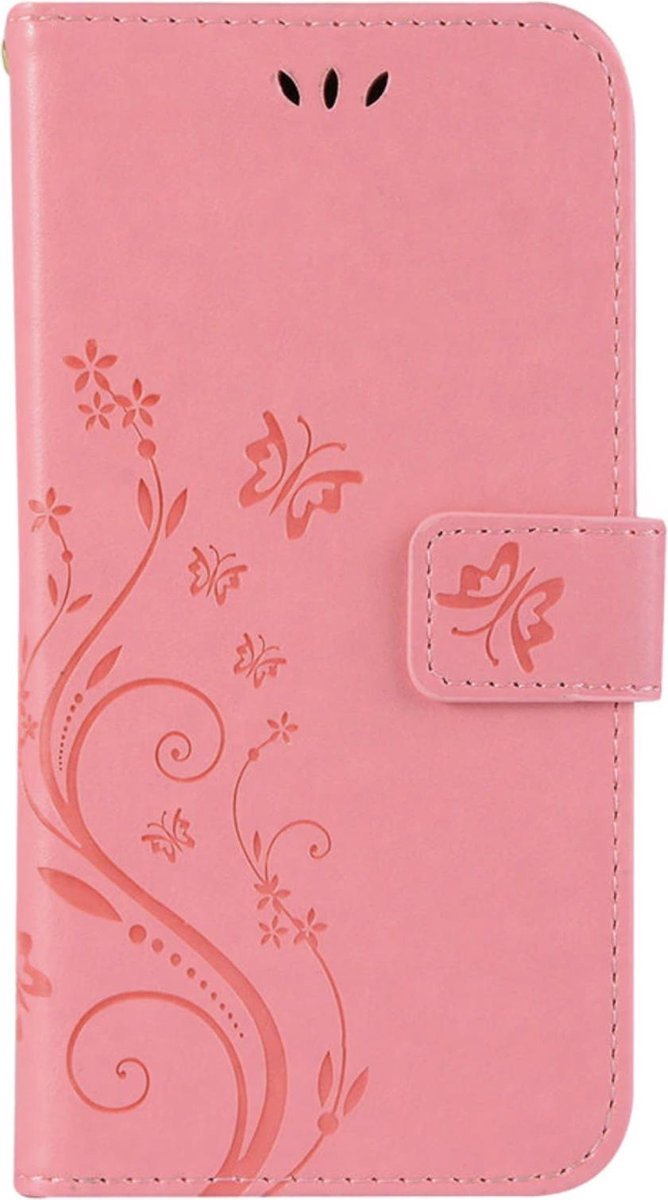 Geschikt voor Samsung Galaxy S9 Bookcase - Roze - Vlinders - Portemonnee Hoesje