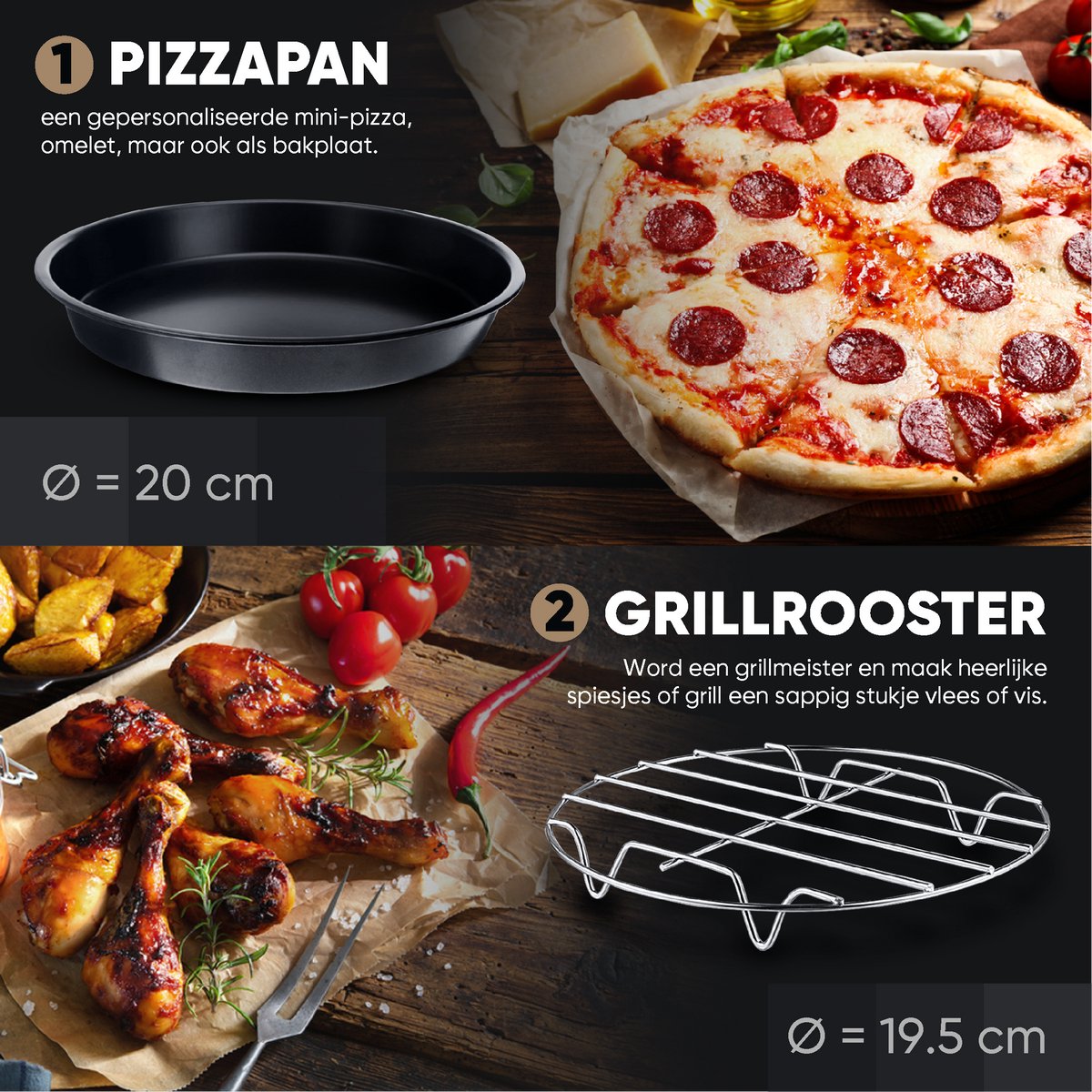 VAIVE Heteluchtfriteuse Accessoires Set - Geschikt voor alle Airfryer XL en XXL - ⌀ 20 cm — afbeelding 4
