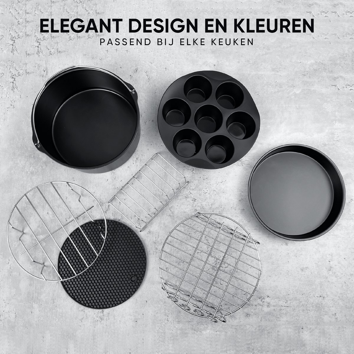 VAIVE Heteluchtfriteuse Accessoires Set - Geschikt voor alle Airfryer XL en XXL - ⌀ 20 cm — afbeelding 6