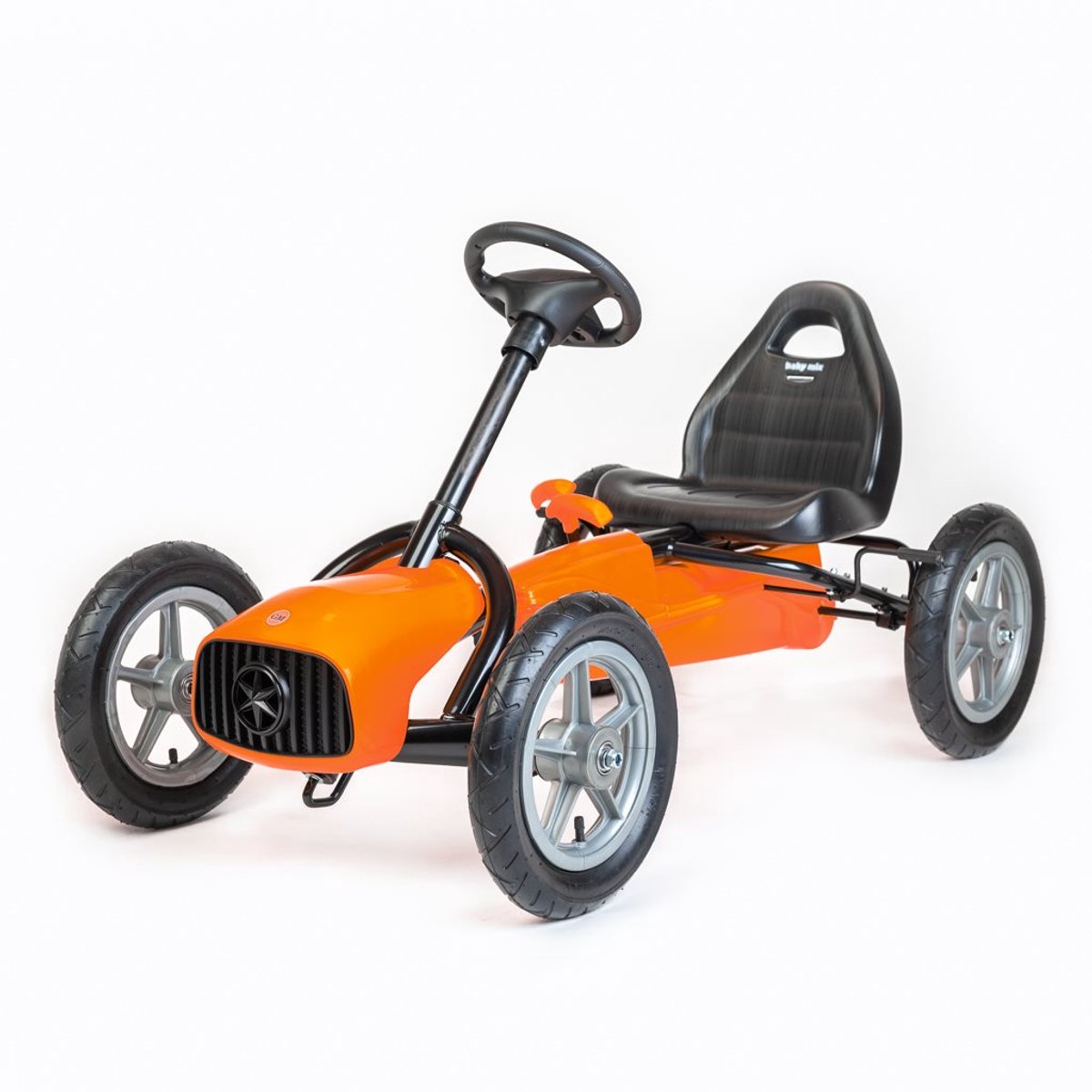 Baby Mix - Trapauto - Trapkart oranje met handrem en kettingaandrijving - kinderauto - loopauto - speelgoedauto - buiten spelen - rit - avontuur