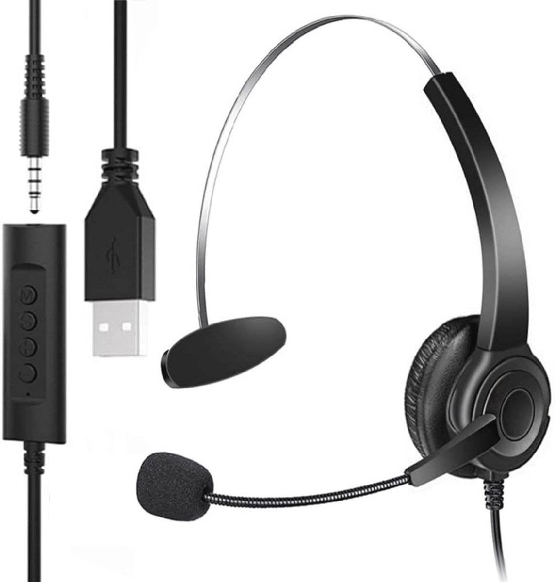 Lichtgewicht USB-headset met microfoon en 3,5 mm jack - Ruisonderdrukkende gaming en kantoor hoofdtelefoon