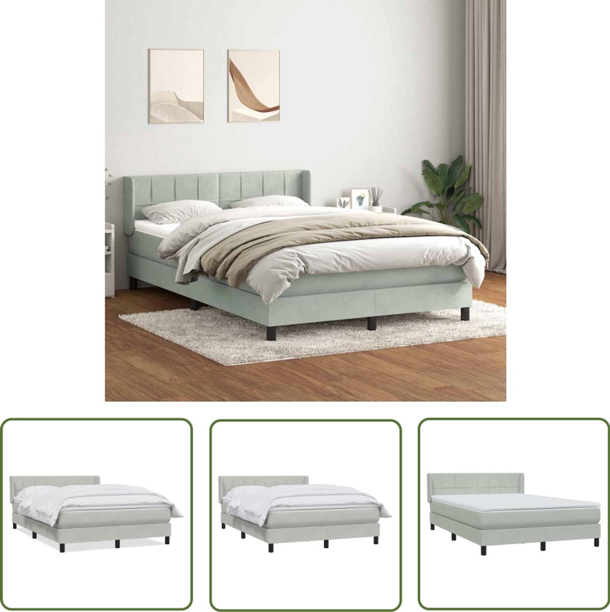 The Living Store Boxspring met matras fluweel lichtgrijs 160x210 cm - Boxspring - Tweepersoonsbed - Boxspringbed - Fluweel Bed - Luxe Bed