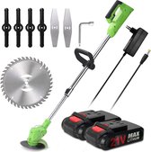 Krachtige Accu Grastrimmer 21V – Draadloze Elektrische Kantenmaaier met 2 Accu’s, 4 Kunststof Messen, 2 Metalen Messen, 1 Legering Mes, Verstelbare Handgreep, Beschermkap & Installatieset – Voor Tuin en Gras