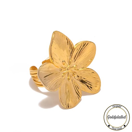 Ring Bloem Plaqué Or | Doré | Fleur | Ring | Bijoux pour femmes | Bagues pour femmes | Sac cadeau de Luxe |