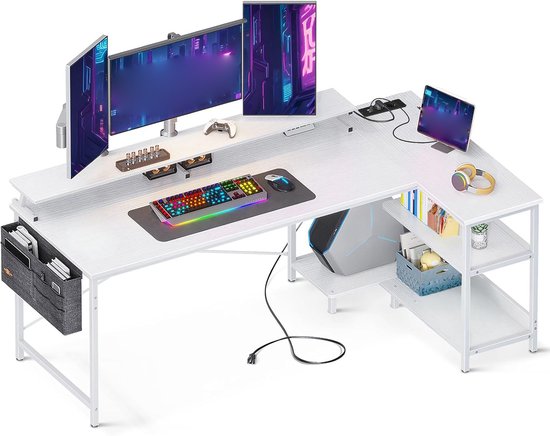 Lufeiya Computerbureau Wit Met Stoffen Lade – 120 X 50 X 75 Cm, Omkeerbaar Ontwerp, Stevige Stalen Steunen, Eenvoudig Te Monteren, Voor Thuis En Kantoor