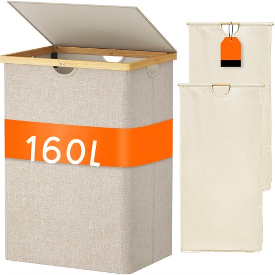 Panier à linge avec couvercle, 100/160 l, panier à linge pliable en lin avec poignées