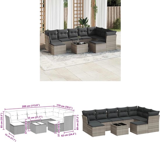 vidaXL-10-delige-Loungeset-met-kussens-poly-rattan-grijs